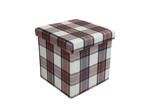 Pouf contenitore in similpelle, tartan