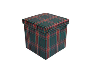 Pouf contenitore in similpelle, tartan