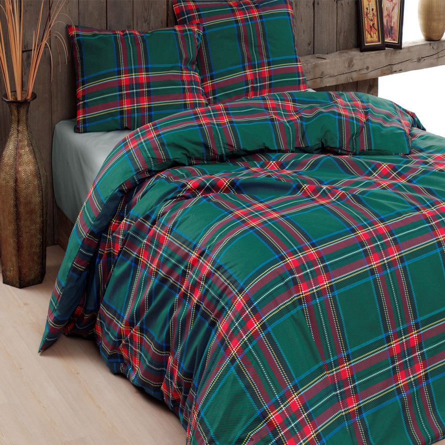 Parure copripiumino in puro cotone Daunex, tartan verde