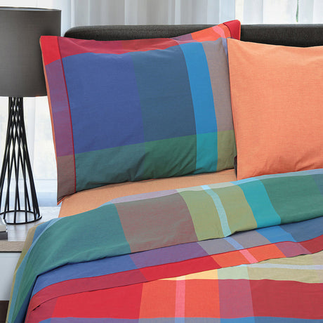 Completo lenzuola in percalle tinto in filo Daunex Norwich multicolore - Home Loves