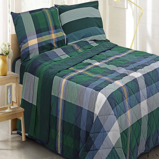 Trapuntino Daunex 100% puro cotone percalle tinto in filo aberdeen colore verde - Home Loves